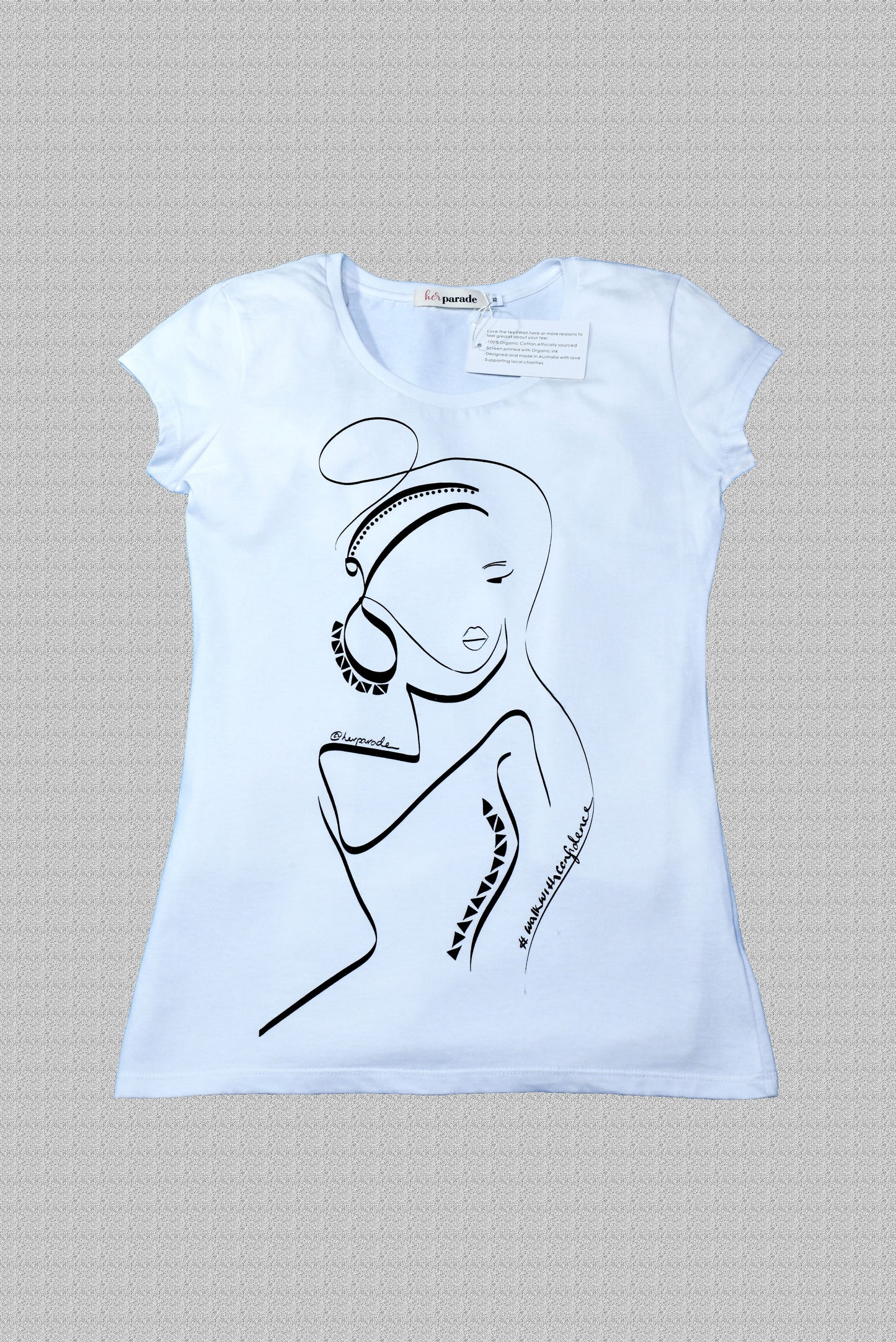 Women's organic cotton fitted tee walk with confidence helping women and their causes - HerParade