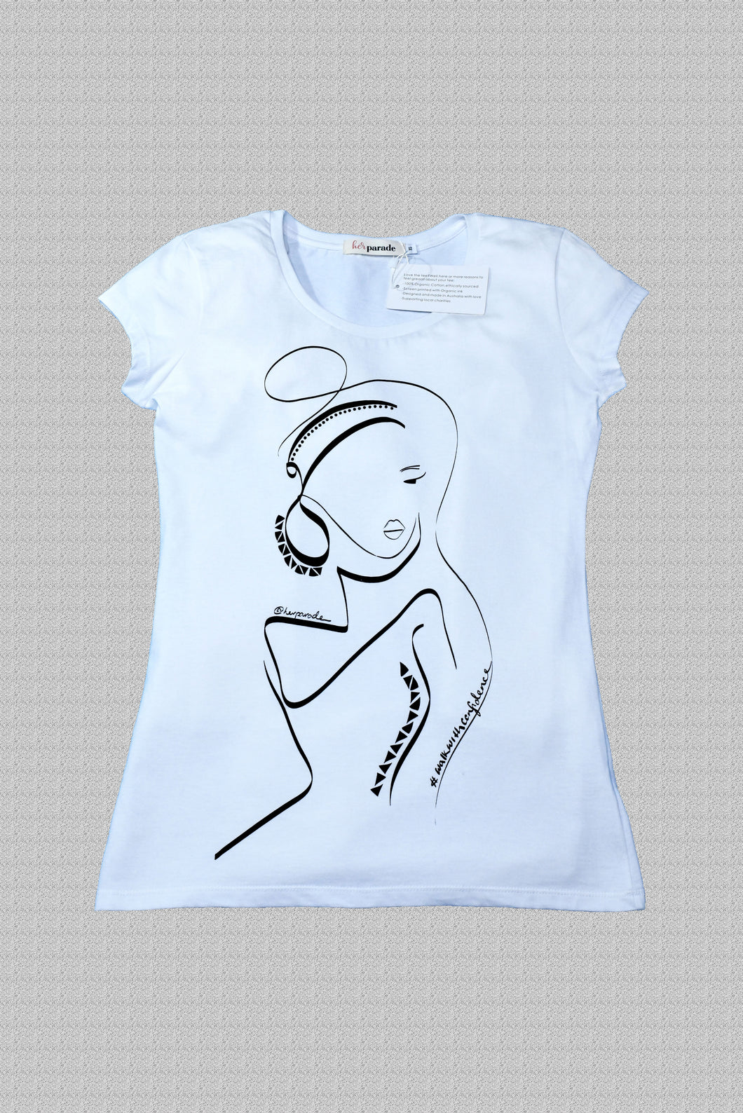 Women's organic cotton fitted tee walk with confidence helping women and their causes - HerParade 